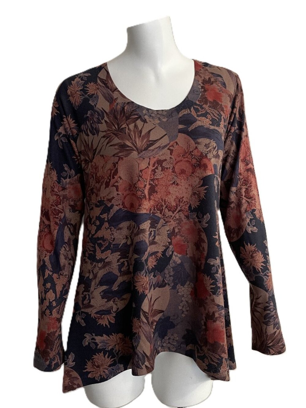 Soft Surroundings Tunic Top PM Floral Bird Moody Boho Romantic Earthy Whimsigoth